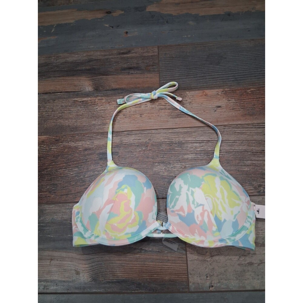 New Victoria’s Secret 32C Push-Up Bikini Top Swim Pastel Floral Tie Dye NWT B23